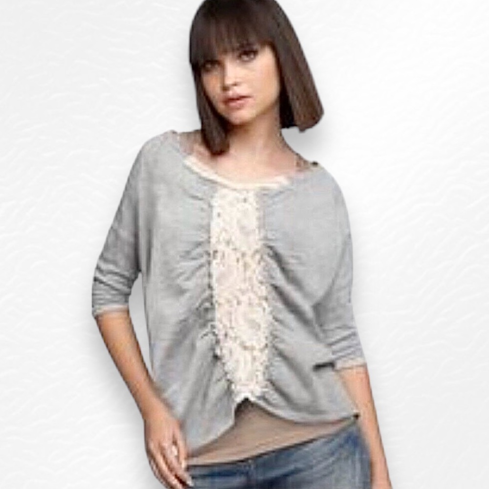 Free People Crystal Ball Beaded Lace Sweatshirt Blouse